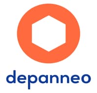 dépanneo Logo de Depanneo avec un hexagone orange et le nom en bleu en dessous.